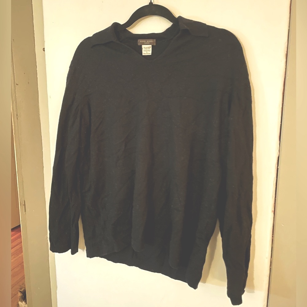 Vintage Henri Bendel Black Size Large 100% Merino Wool Sweater Comfy Cozy Cute - Picture 3 of 4